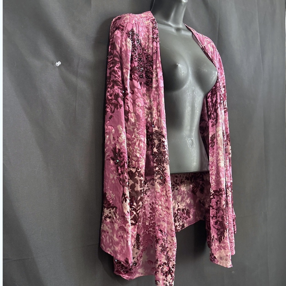Silk Cardigan 24W Pink Whimsygoth Burnout Velvet Beaded Topper Dark Fairy Forest